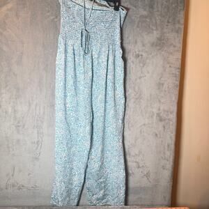 Boho haltertop Jumpsuit Blue Paisley M Wide Leg Summer Resort